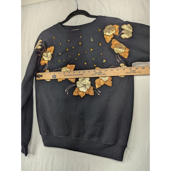 Vintage Hanes Her Way Sweatshirt‎ Floral Gold Accent Embellished Crewneck - Picture 4 of 7